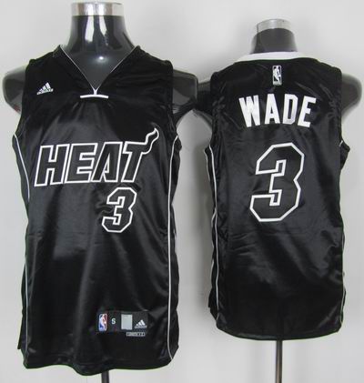  NBA Miami Heat 3 Dwyane Wade Swingman Black White Number Jerseys